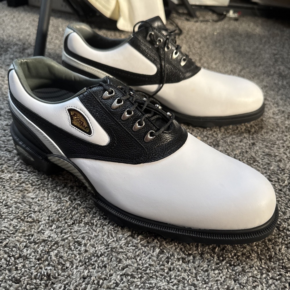 FOOTJOY DRYJOYS 53650 MEN'S WHITE Black LEATHER GOLF SHOES SIZE 11 M New